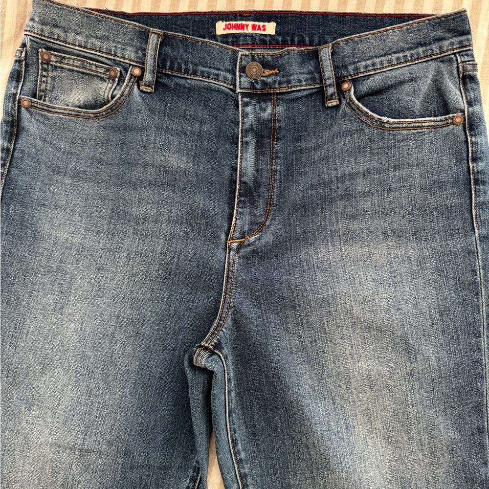 Johnny Was Denim with Brown Leather Patch